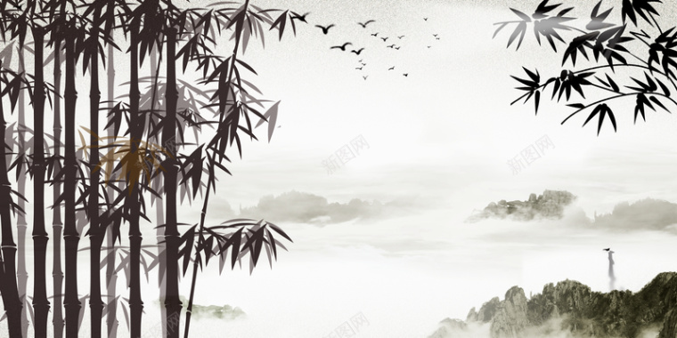 古典水墨画竹子背景背景
