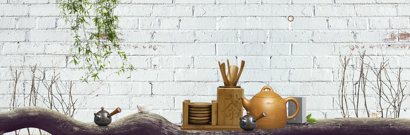 中式茶文化墙壁质感banner背景