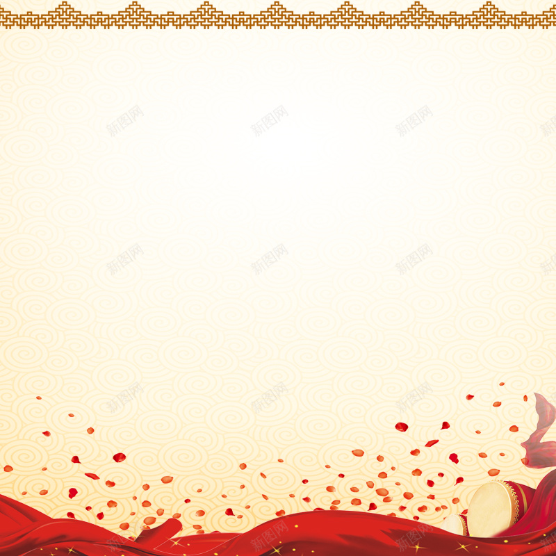 中国元素节庆psd设计背景_88icon https://88icon.com 中国风 主图 底纹 玫瑰花 福字 红色 红色带 黄色