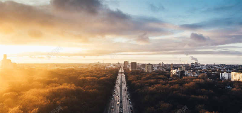 柏林城市道路交通建筑日落背景摄影图片