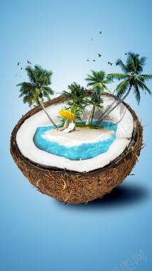 椰子海水椰树沙滩椅子遮阳伞背景背景