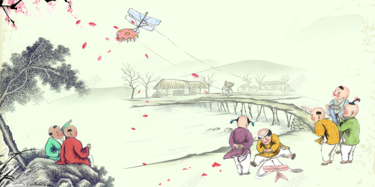中国风淡雅意境风筝节海报背景背景