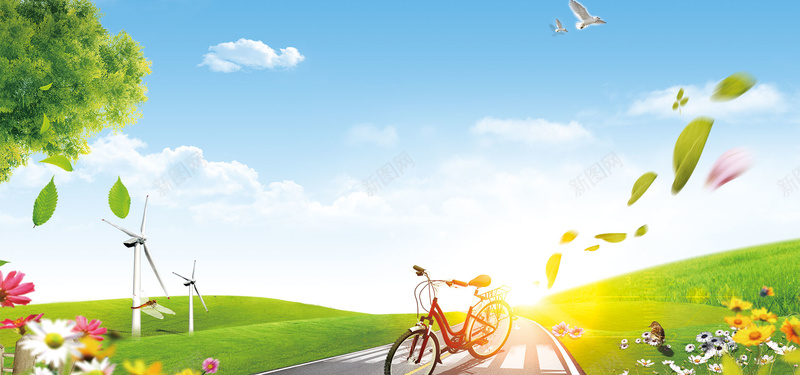 绿色阳光共享单车户外绿色骑行背景背景
