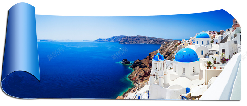 画卷蓝色希腊风光旅游海报背景