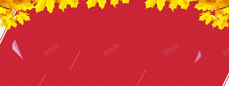 秋季黄树叶磨砂质感红色banner背景