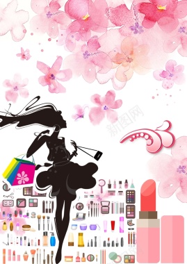 粉色彩绘时尚女神节海报背景背景