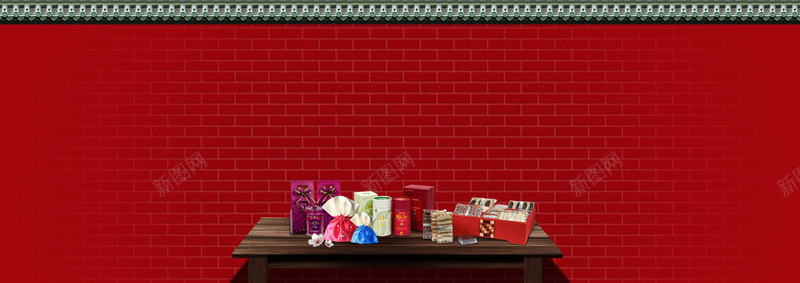 新年红色墙房顶纹理喜庆中国风海报背景背景