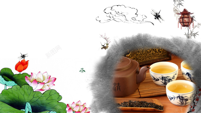 中国风荷花茶文化茶道宣传海报背景背景