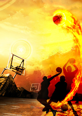 篮球火海报背景背景
