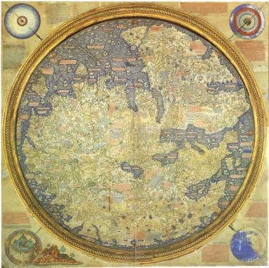 复古圆形里的世界地图背景