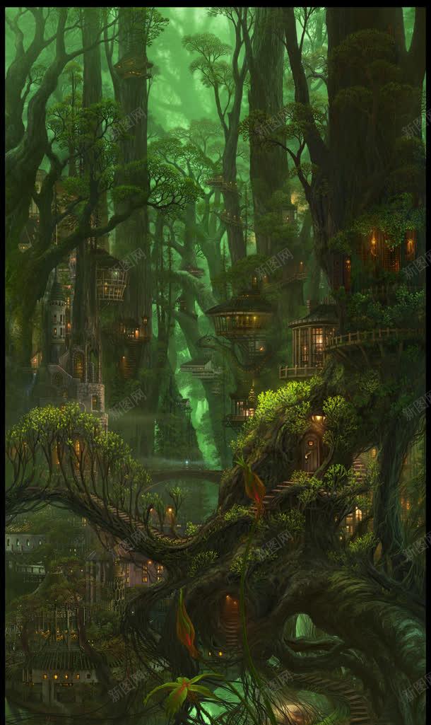 绿色神秘树林房屋jpg设计背景_88icon https://88icon.com 房屋 树林 神秘 绿色