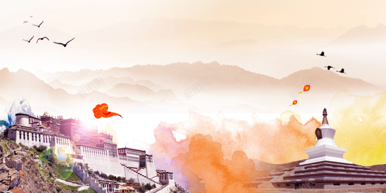 圣地西藏文化旅游宣传海报背景背景