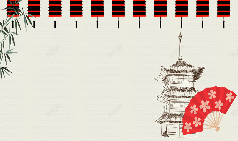 古风日式传统文化背景矢量图ai设计背景_88icon https://88icon.com 卡通 古风 建筑 扇子 日式 日本文化 灯笼 竹子 矢量图