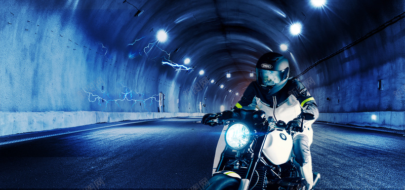 炫酷隧道骑行摩托车广告海报背景psd背景