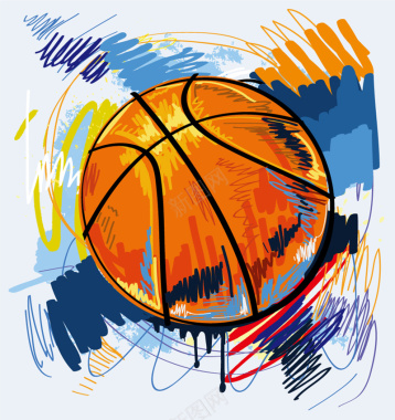 彩绘篮球涂鸦插画矢量背景背景