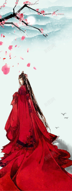 红衣女性红衣女子中国古风背景高清图片