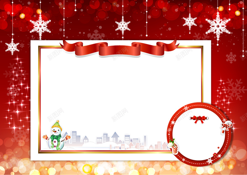 红色卡通雪人卡片背景psd设计背景_88icon https://88icon.com 丝带 卡通 圆形 圣诞节 建筑 手绘 童趣 红色 线条 边框 雪人 雪花