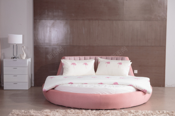 简约粉色卧室床背景背景