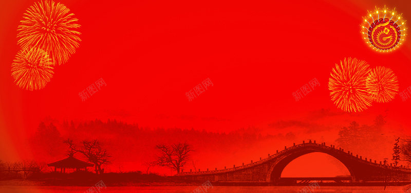 烟花节烟花中国风红色海报背景背景
