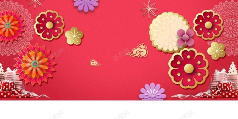 新年春节红色大气立体3d中国风背景banner背景