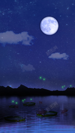 荷花下的鸳鸯唯美夜色下的荷塘中秋海报背景psd高清图片