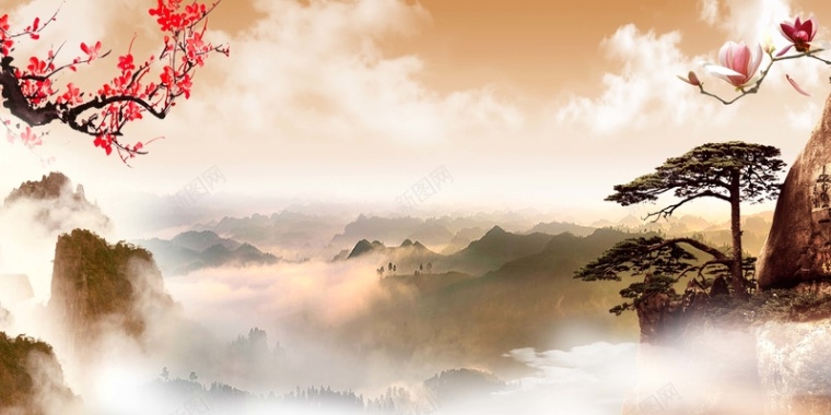 中国风黄山旅游宣传海报背景模板背景