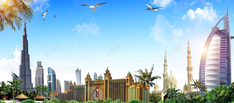 迪拜旅游海报展板背景模板背景