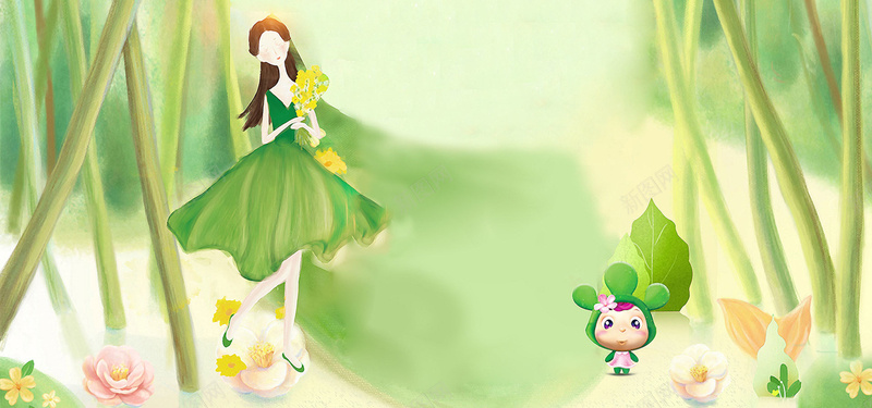 38女王节春季绿色清新海报背景背景