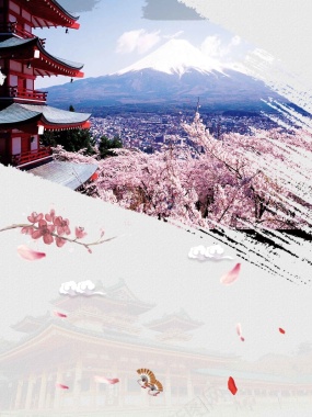清新樱花日本旅游海报展板背景模板背景