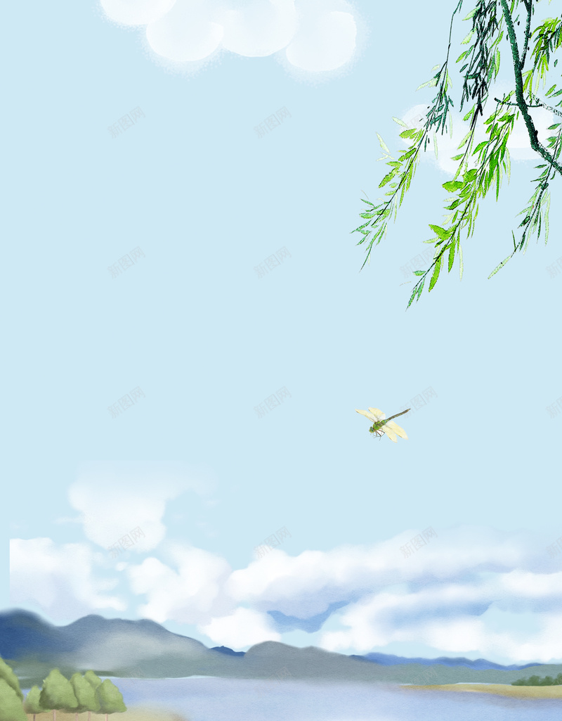 手绘户外旅游宣传海报psd设计背景_88icon https://88icon.com 夏季旅游 户外 春季旅游 春游游玩 树枝 湖水 踏春出游季 踏春好时节 踏青 远山