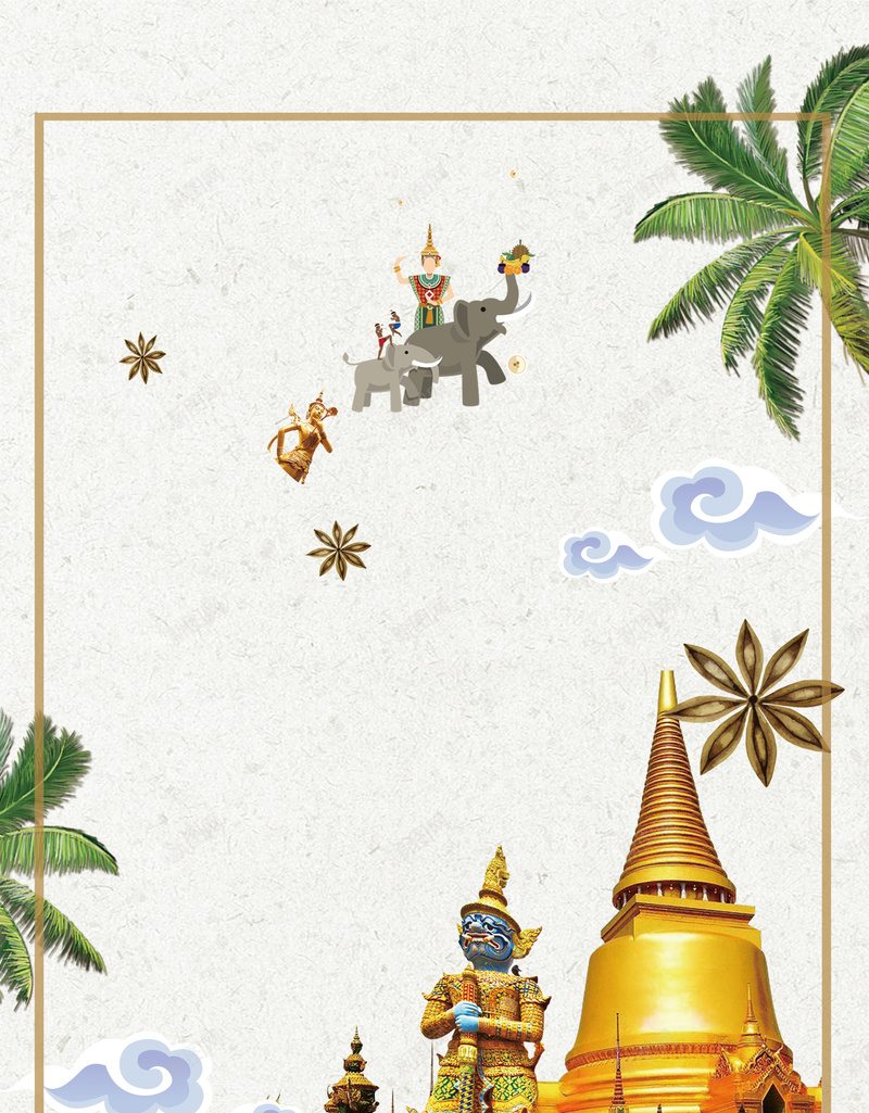 大气东南亚旅行海报背景psd设计背景_88icon https://88icon.com 东南亚 大气 建筑 旅行 泰国 海报 素材 背景 边框 风气