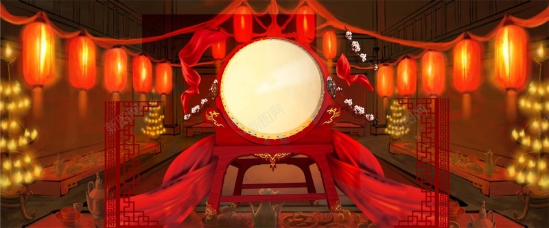 中国风室内酒会酒宴淘宝灯笼新年背景背景