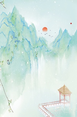 中国风山水意境装饰画背景
