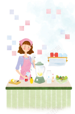 水彩卡通厨房主妇烹饪海报背景背景