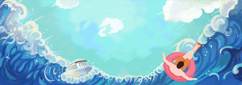夏天游泳海浪卡通蓝色背景背景
