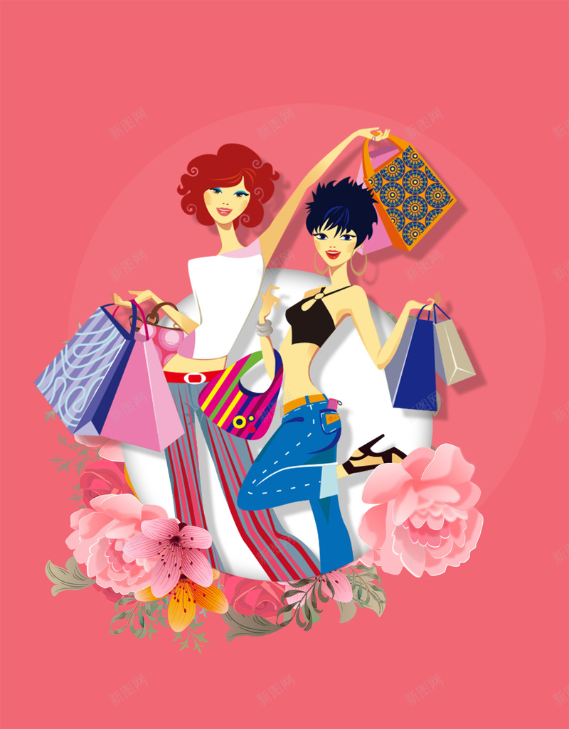 女人节购物背景psd设计背景_88icon https://88icon.com 38 女性节日 女生节 玩耍 素材 红色背景 花朵 购物 逛街 闺蜜