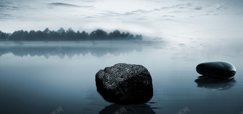 湖面石头背景摄影图片