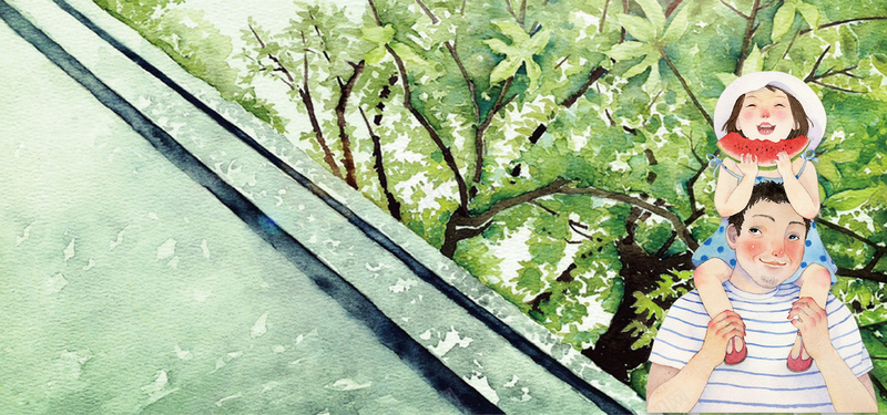 立夏妇女手绘绿色背景背景