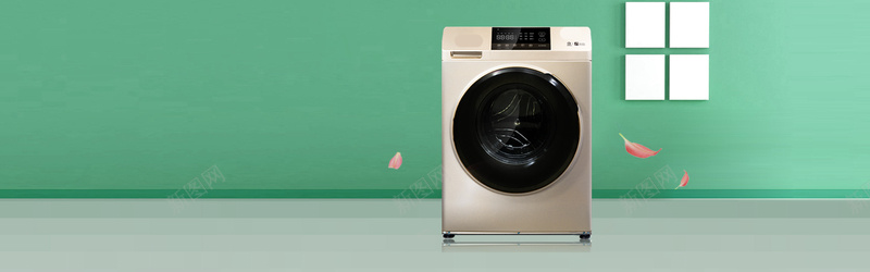双11洗衣机促销季绿色banner背景