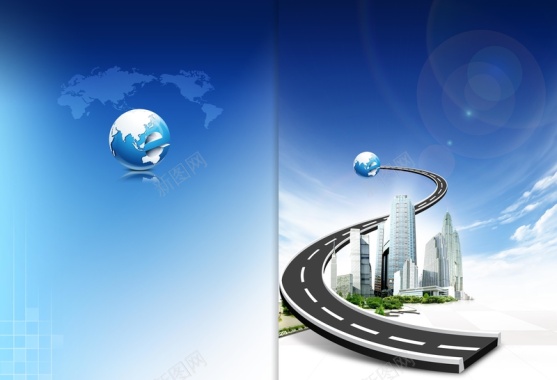 高速公路通向天空蓝色星球的科技背景
