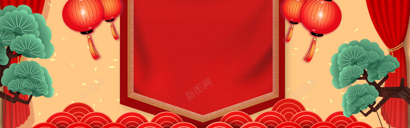 红色狂欢庆典灯笼树banner背景背景