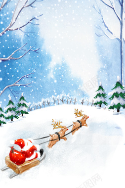 圣诞节拉雪橇卡通雪地蓝色banner背景