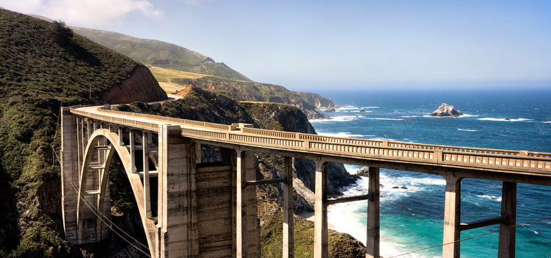 美国加州西海岸公路桥梁风光摄影图片