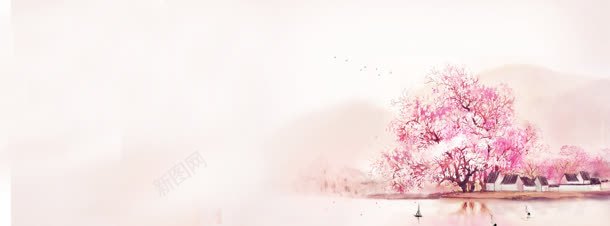 粉色温馨树背景banner背景