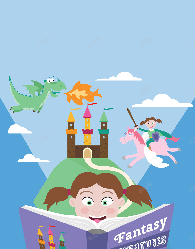 可爱卡通看童话书的女孩矢量背景ai设计背景_88icon https://88icon.com 儿童想像力书背景 动物书矢量素材 启发智慧卡通书海报 开心 看书的女儿矢量素材 矢量儿童书籍素材 矢量图