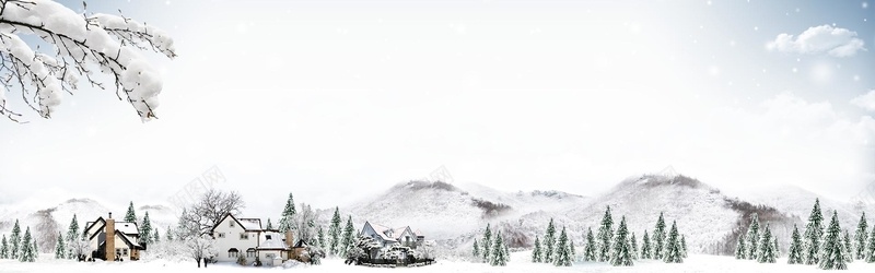 白色摄影雪景山村背景摄影图片
