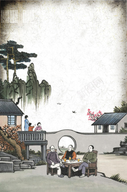 复古中国风中式庭院背景