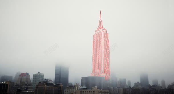 烟雾笼罩红色素描高楼背景