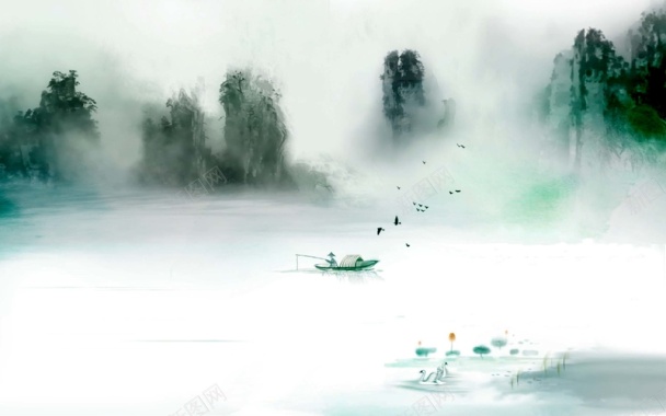 清明节古风山水海报背景背景