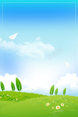 唯美春天风景蓝天纸飞机促销广告背景背景